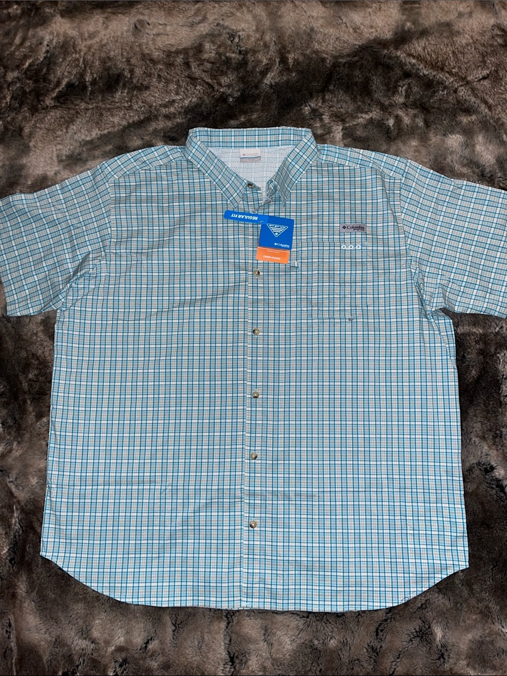 Columbia PFG Shirt Mens 3XLT Button Up UV UPF Wicking Vented 3XL tall blue plaid